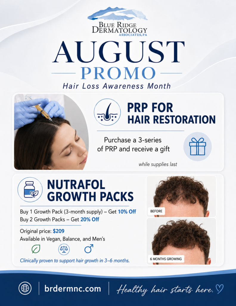 august promo 2026 from blue ridge dermatology - hair loss promos